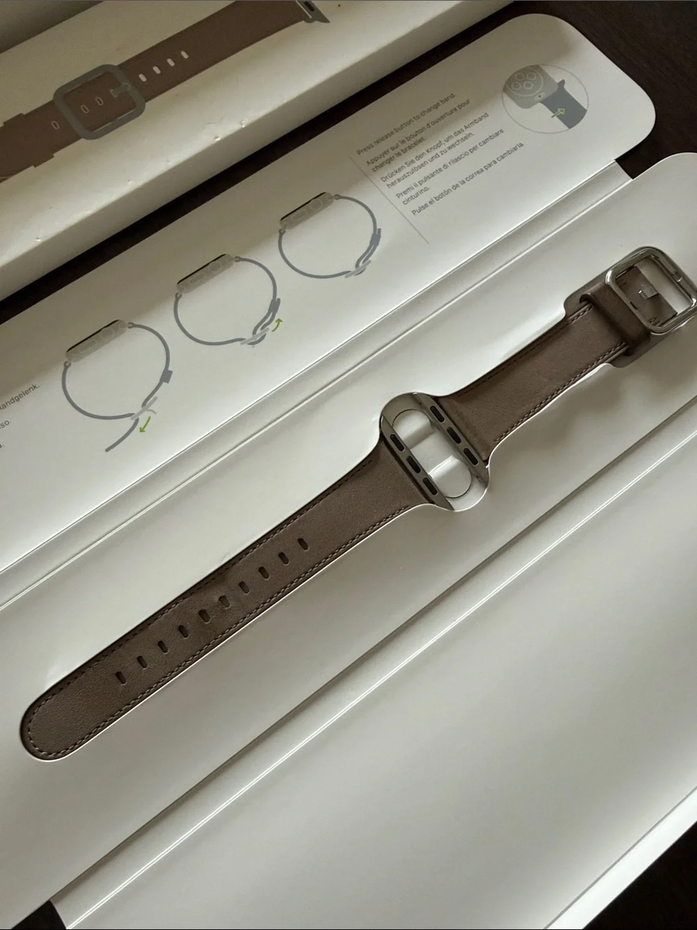 Apple Leather Watch Band in Brown with Silver Buckle